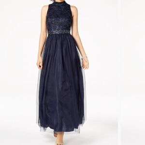 Jessica Howard Sequined Lace & Tulle Navy Gown